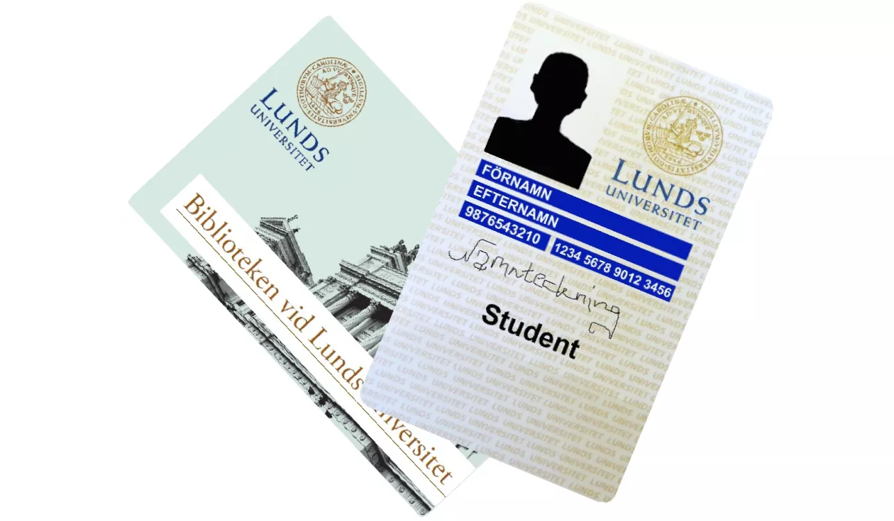 Photo of a library card and a LU card.