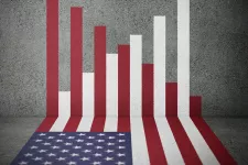 USA flag where stripes flow into a bar chart