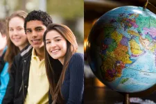 Collage of photo of people and a globe.